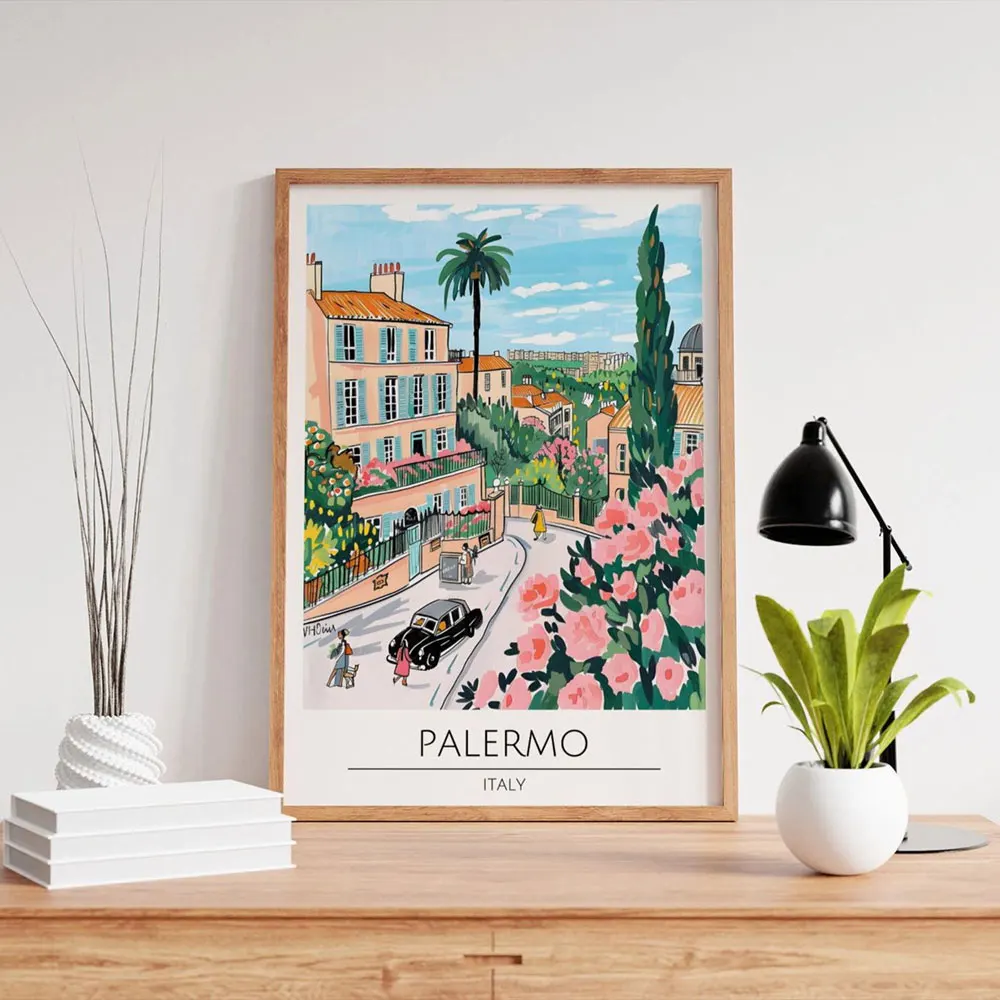 Dallas Texas Palermo Italy Reykjavik Iceland Ottawa Canada Lyon France Travel Poster Wall Colorful Canvas Poster Decor Bederoom