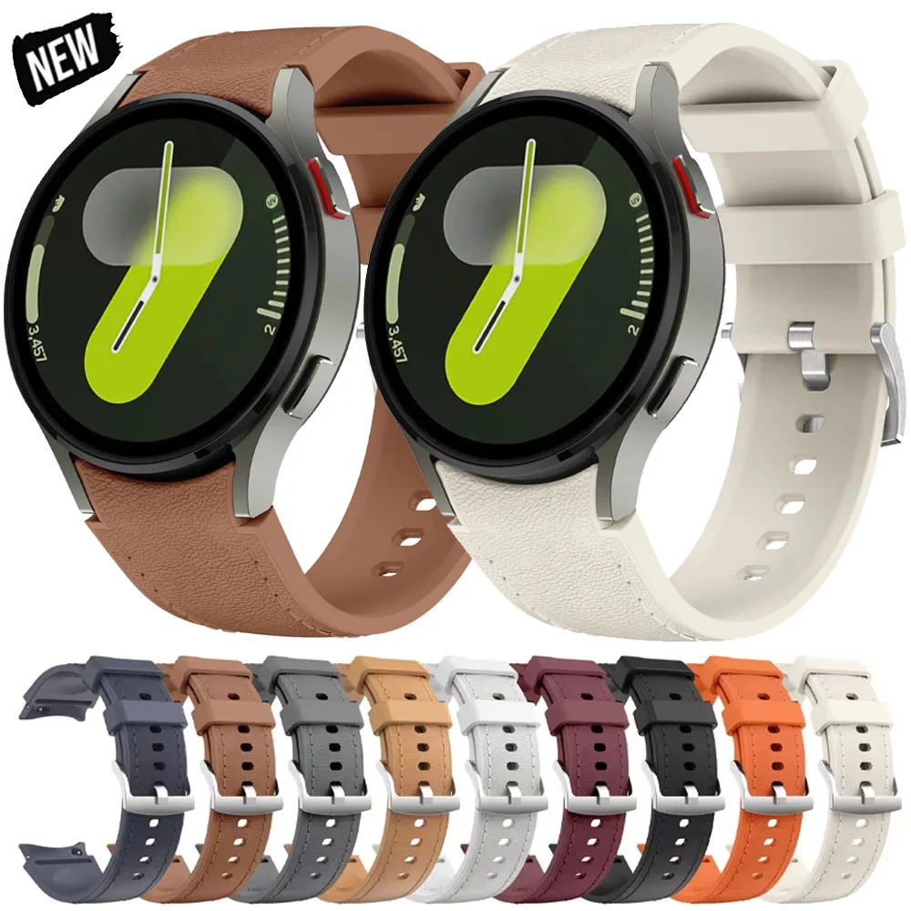 

Leather Silicone Strap for Samsung Galaxy Watch 7/6/5/4 40mm 44mm No Gap Bracelet Galaxy Watch 6/4 Classic 43/47mm Business Band