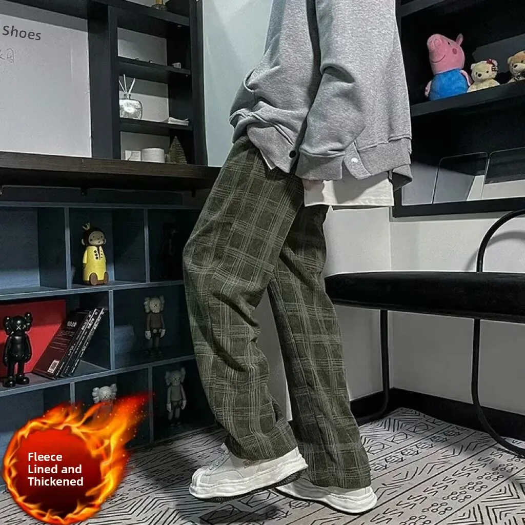 

Men's Winter Thiened Fce Lined Corduroy Straight Leg Spor Sweatpants Casual Long Trousers Anti-cold Fce Pants