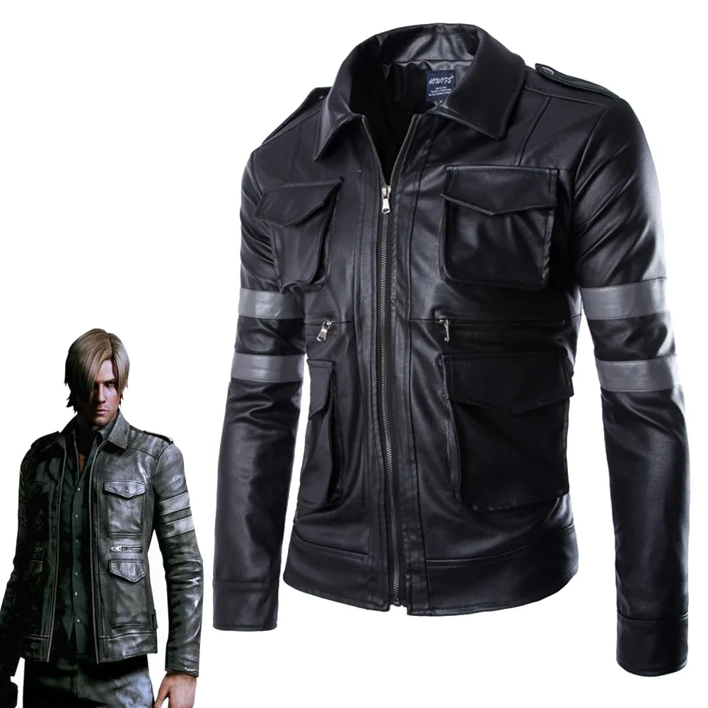 Leon Kennedy Cosplay Jacket Men Costume Game Resident 4 Roleplay Fantasia Outfits Casual PU Leather Coat Man Halloween