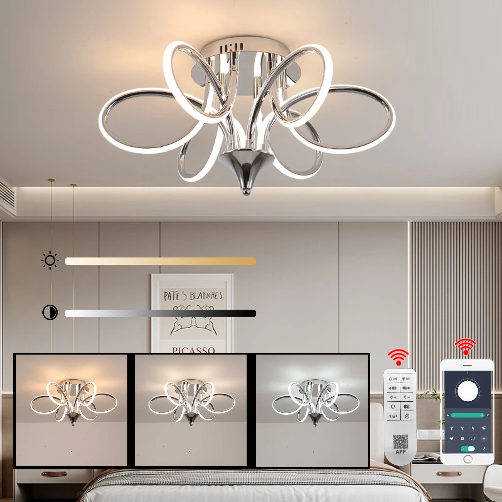 

NEO Gleam Remote Controller Led chandelier Lights For Living Room Bedroom Dimmable Modern chandelier Lamp Fixtures Chrome/Black