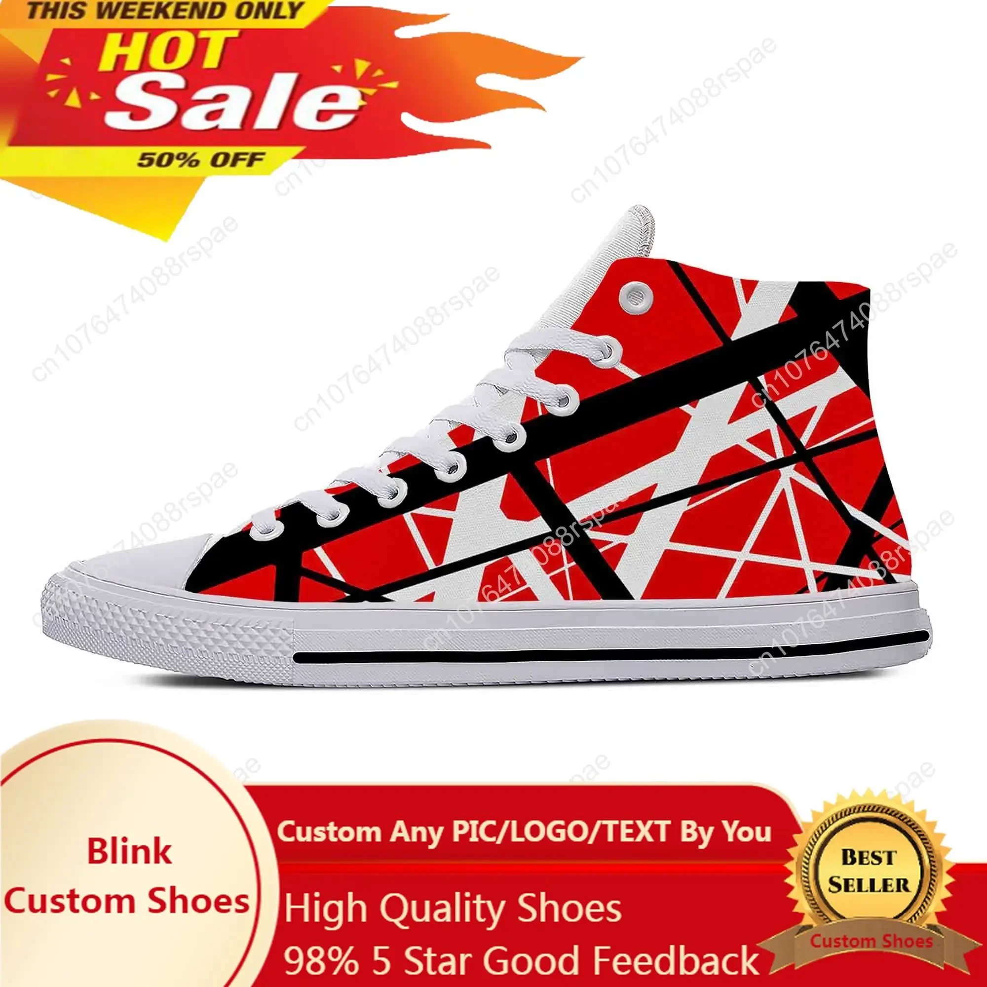 Hot EVH 5150 sepatu kain model bergaris, sepatu sneaker pria wanita kasual atasan tinggi ringan bersirkulasi, pita musik Rock gitar motif 3D