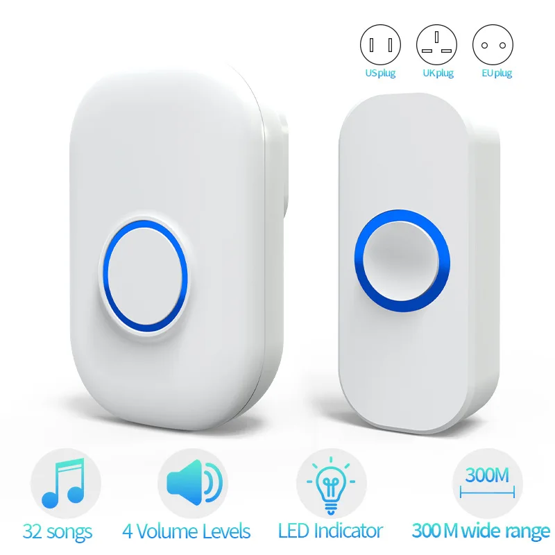 

Беспроводной дверной звонок с автономным питанием, дальний диапазон 300 м, дверной звонок с дистанционным управлением, вспышкой и звуковым приемником для офиса и дома