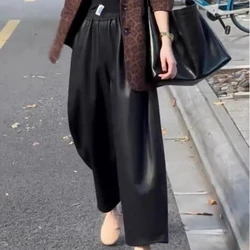 Black Cropped Leather Pants for Women's Autumn and Winter Fashion Popular New Elastic Slimming Versatile Temperament Loose Pants