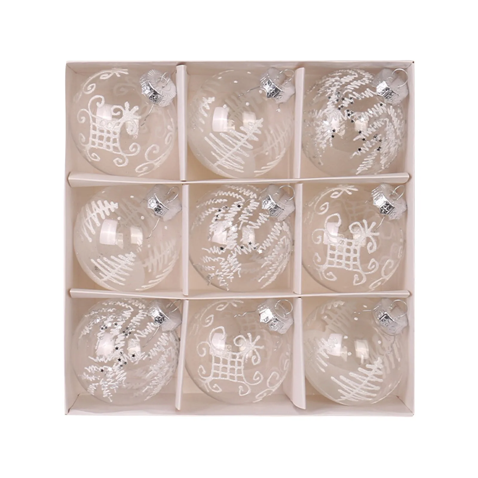 9 قطع من زينة عيد الميلاد الشفافة المطلية على شكل كرة عيد الميلاد، صندوق هدايا متعدد التصميم للعطلات الاحتفالية وتزيين شجرة عيد الميلاد