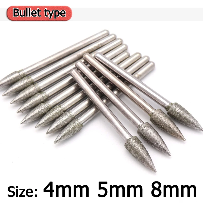 5szt 4mm 5mm 8mm Diamentowa głowica szlifierska CBN Końcówka 3mm Trzpień Rzeźba Końcówka do grawerowania w kształcie kuli do narzędzia obrotowego Dremel