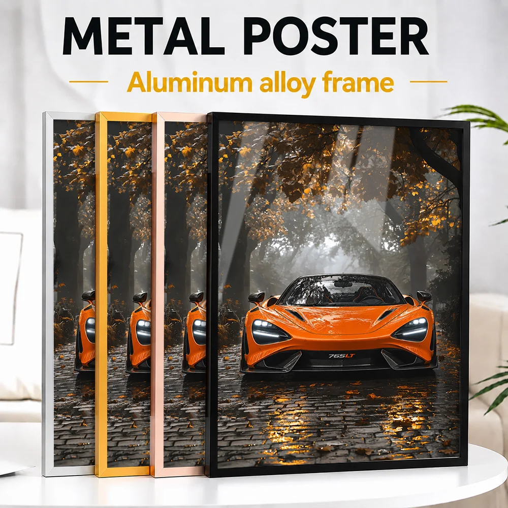 British 765LT Papaya Spark Supercar Framed Metal Poster Personalized Motorsport Heritage Wall Art Gift For Drivers In Garage