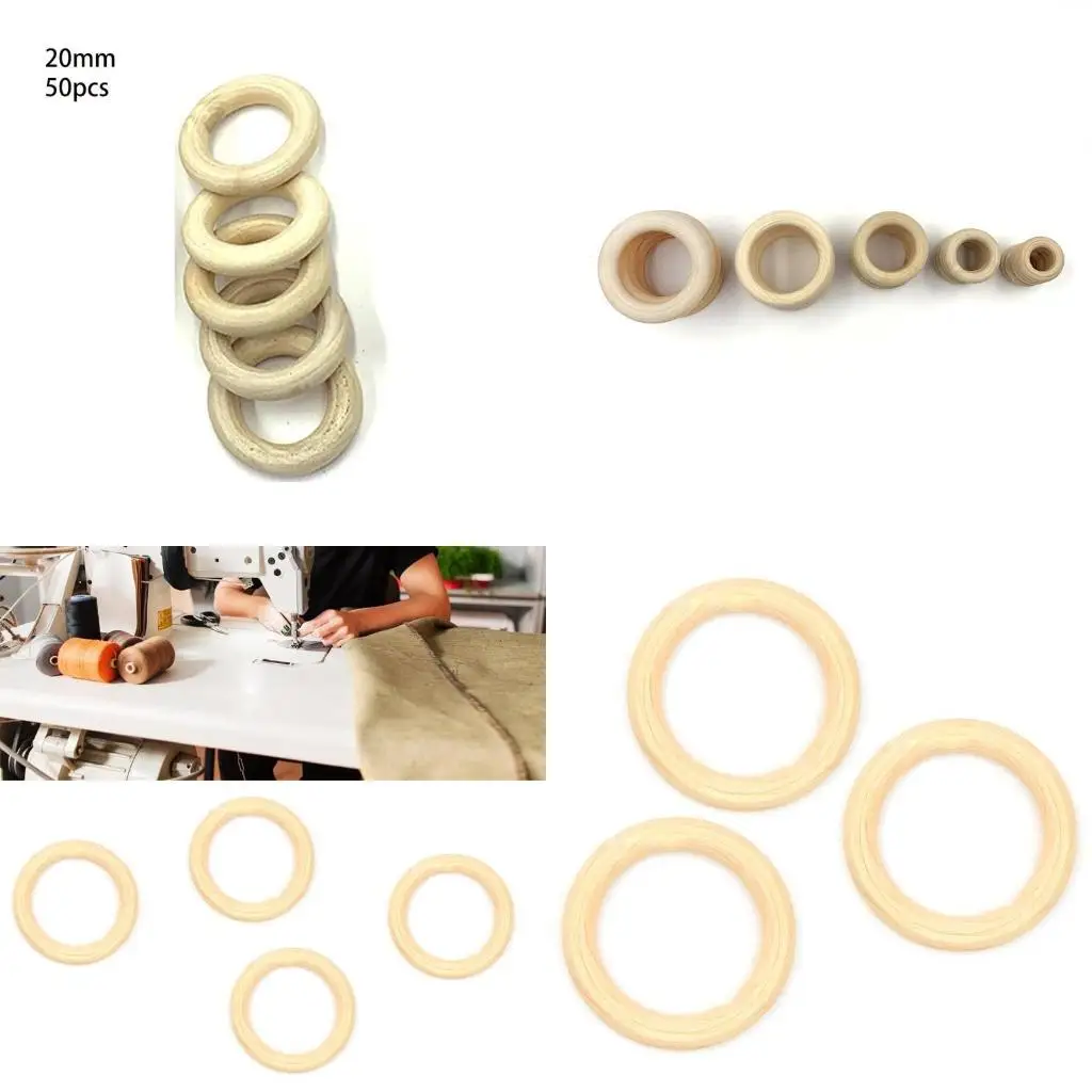 

E8BD Round Natural Solid Rings Craft Wooden Ring for Christmas Tree Hangings