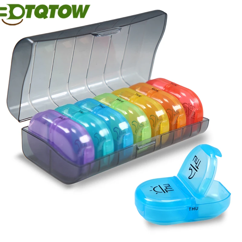 1PC Weekly Pill Organizer 2 Times a Day,One-Side Open Pill Box 7 Day for Filling,Black Privacy Protection Pill Case for Vitamins