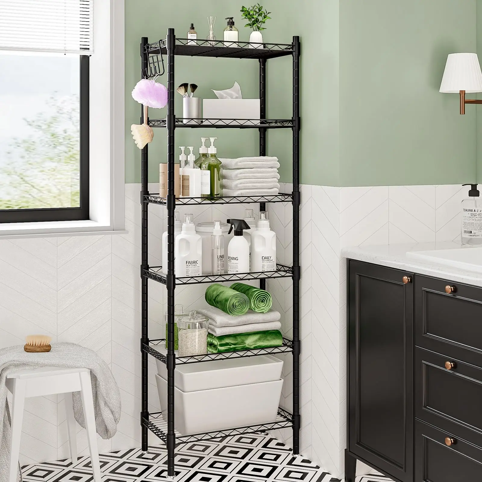 Heavy Duty 6 Tier Metal Storage Rack Wire Shelving Unit Freestanding Space Saving Organizer Shelves for Kitchen Pantry Garage Laundry Room Bathroom Closet Office Multi-Purpose Household Furniture