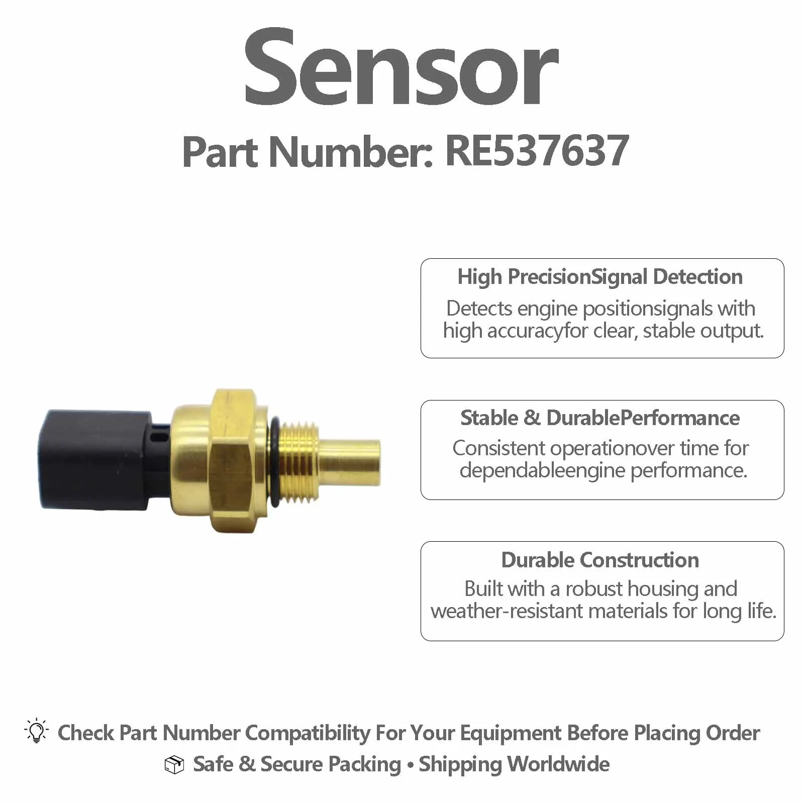 Water Coolant Temperature Sensor RE537637 For John Deere Tractor 8RX 340 8RX 370 8RX 410 9370R 9420R 9420RX 9470R 9470RT 9470RX
