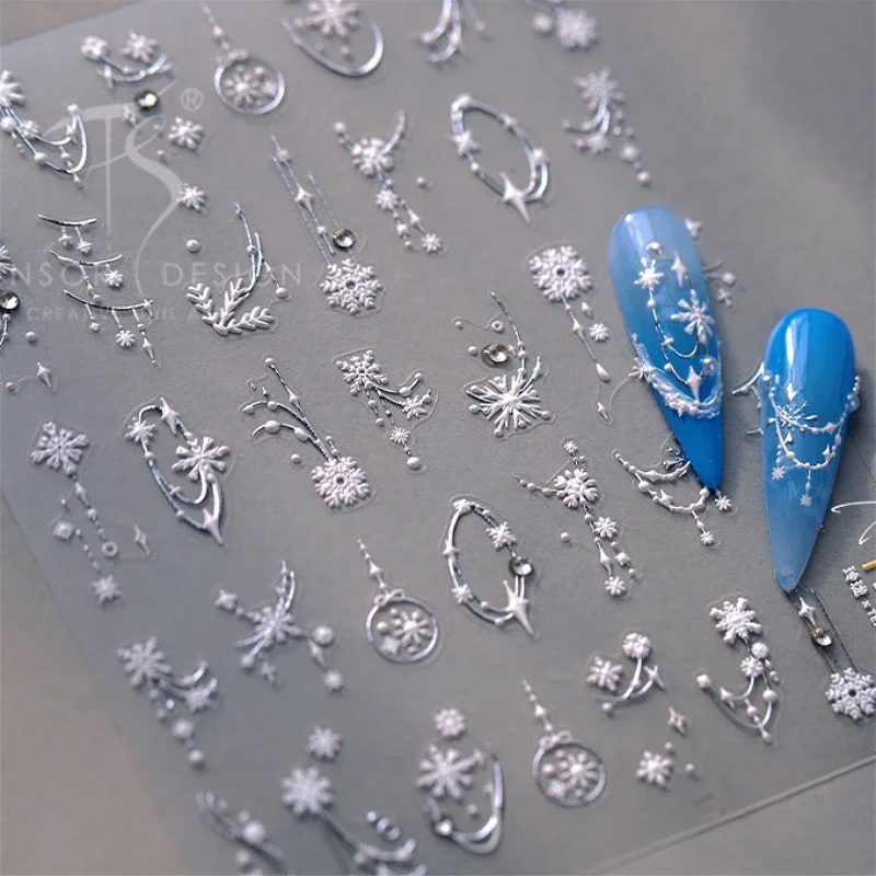 Romantic Tassel Star Macrame Ice and Snow World Pattern Lines Adhesive Nail Art Stickers Snowflake Rhinestone Manicure Decals