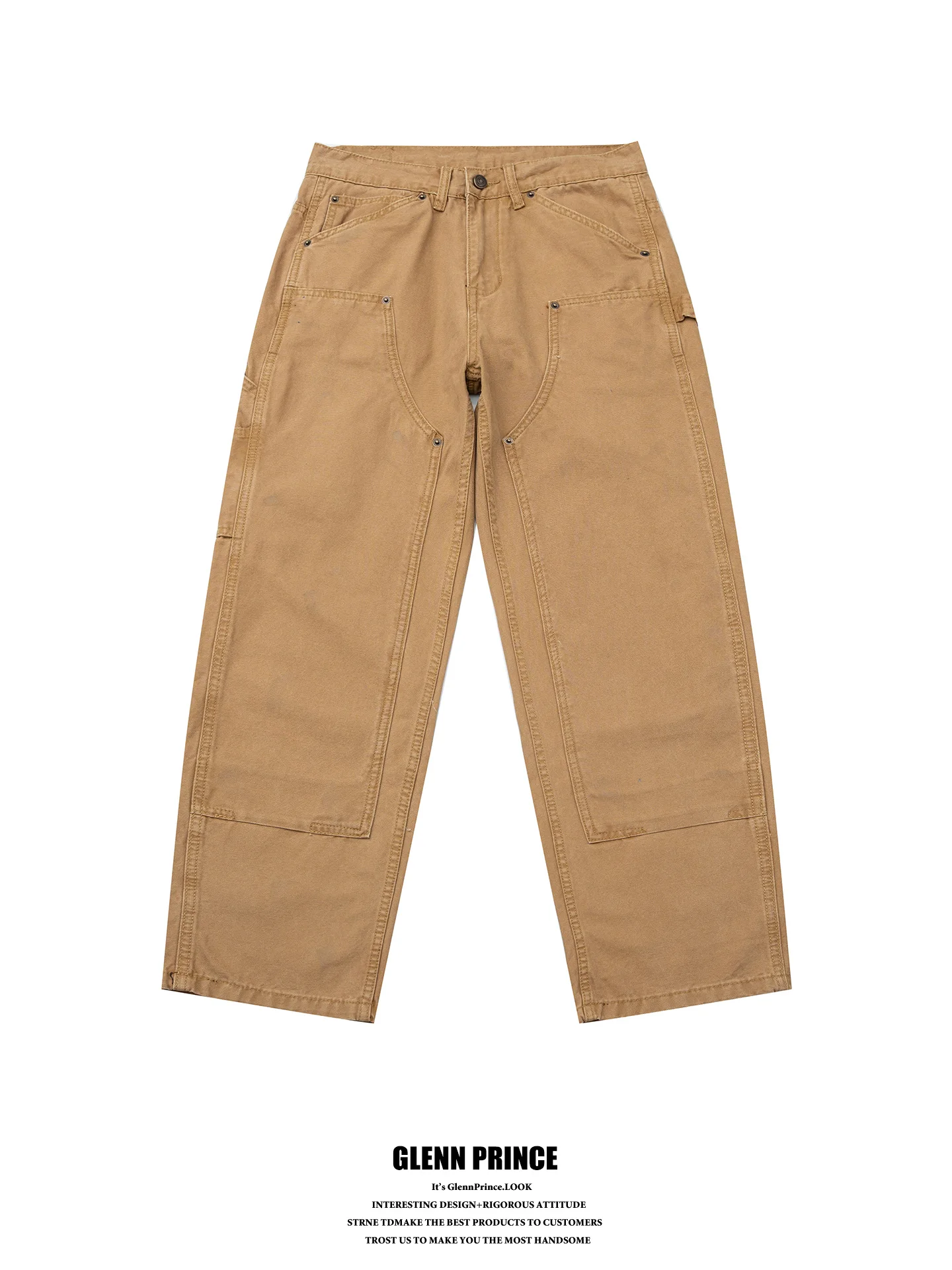 

American Vintage Double Knee Men's Workwear Pants High Street Trend Brand Ameika Casual Straight Leg Cotton Pants