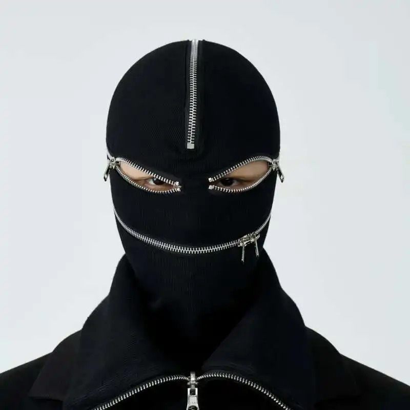HKSH Spring Autumn Dark Black White Versatile Men's Dark Tide Zipper Women's Head Cover Mask Punk Techwear Fashion Gothic HK0300