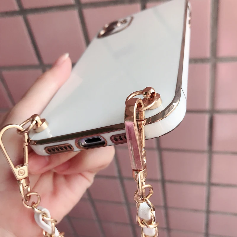 Crossbody Leather Lanyard Necklace Metal Chain Phone case for iPhone 15 14 13 11 12 Pro Max Mini 6 8 7 Plus Xr X Xs SE 202 Cover