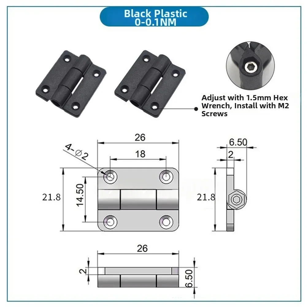 2PCS Rotating Shaft Hinge With Adjustable Torque Damping And Continuous Stop Capability For Cabinets Furniture And Enclosures