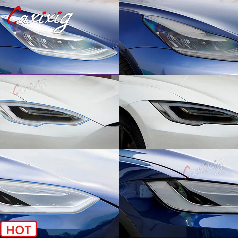 2Pcs Car Covers Headlight Protective Film For Tesla Model X S 3  Transparent Sticker Black  Accessories Anti Scratch Auto Repair