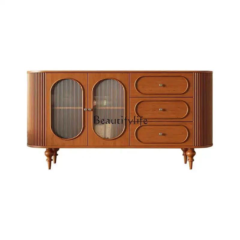 

Medieval style all solid wood French wine cabinet restaurant Changhong glass side cabinet