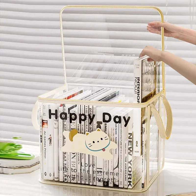 Student Book Storage Bag Large Capacity Foldable Portable Storage Box Transparent Dustproof Waterproof Clothes Toys Organization