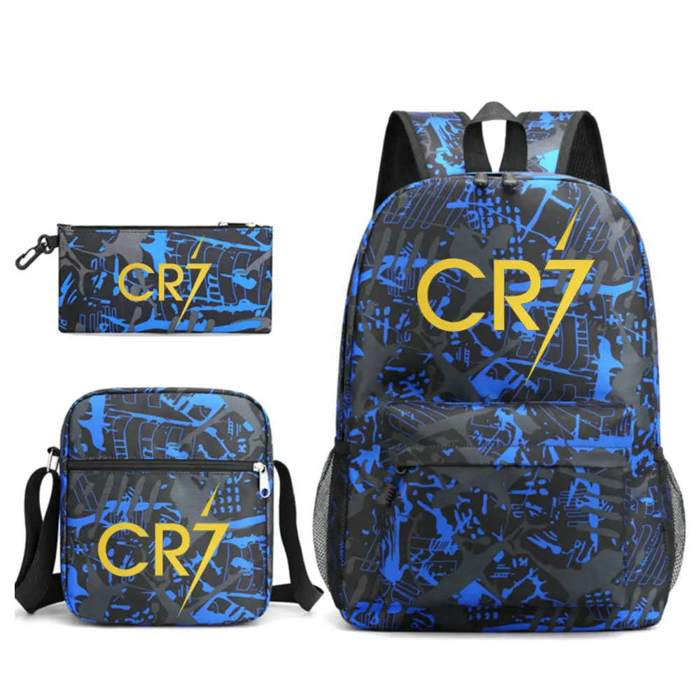 CR7 mochila impermeável para meninos e meninas, cool capacidade mochilas, estudantes laptop, 3pcs