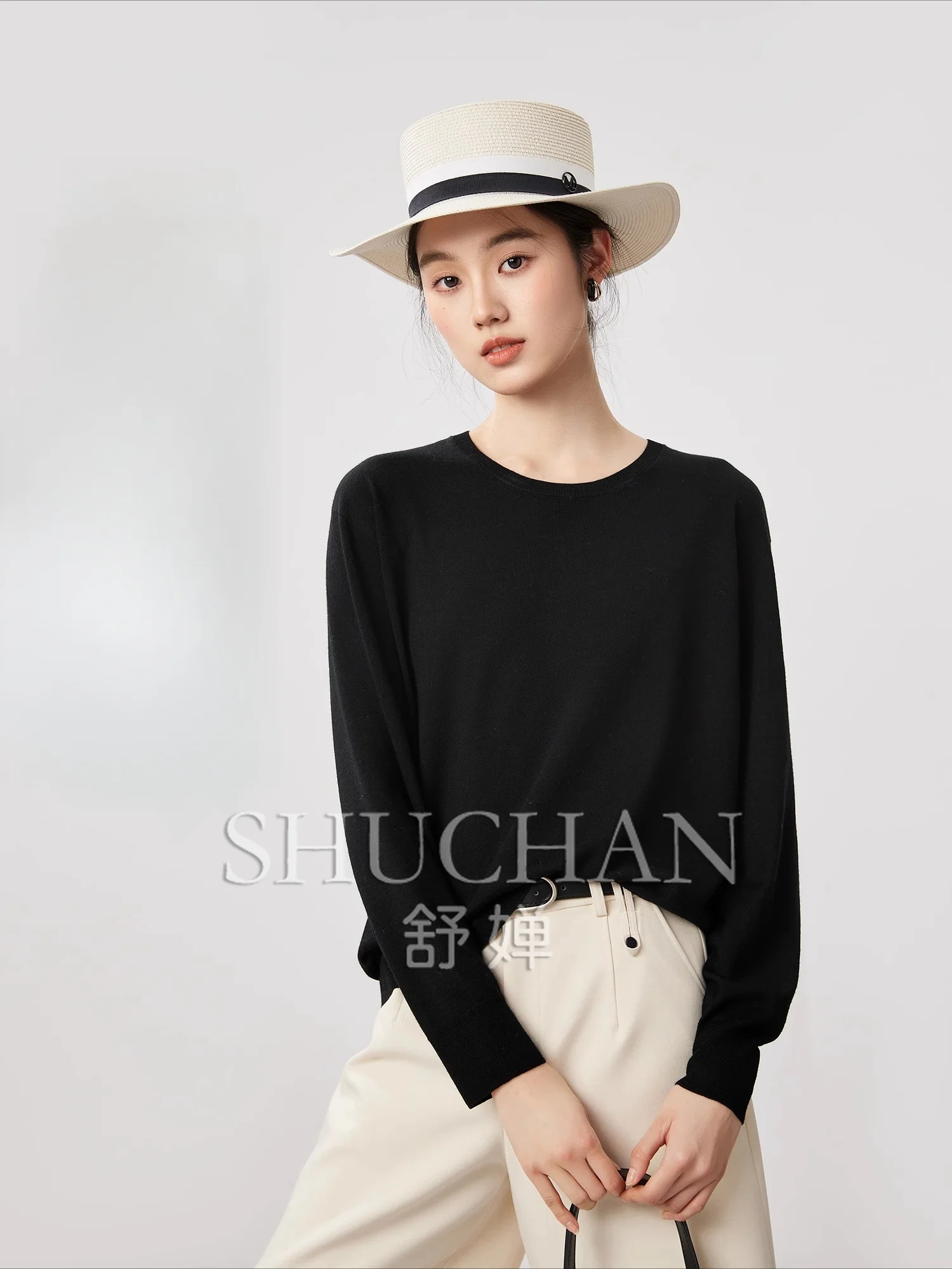 

[Clear cloud touch] Machine washable 48 merino wool, seamless integrated round neck/V-neck knitted sweater women