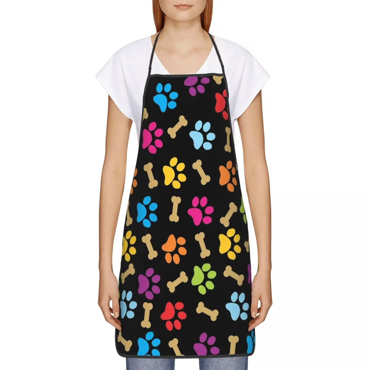 Colorful Dog Paw Print Pattern Apron for Women Men Unisex Bib Cooking Kitchen Tablier Cuisine Chef Gardening