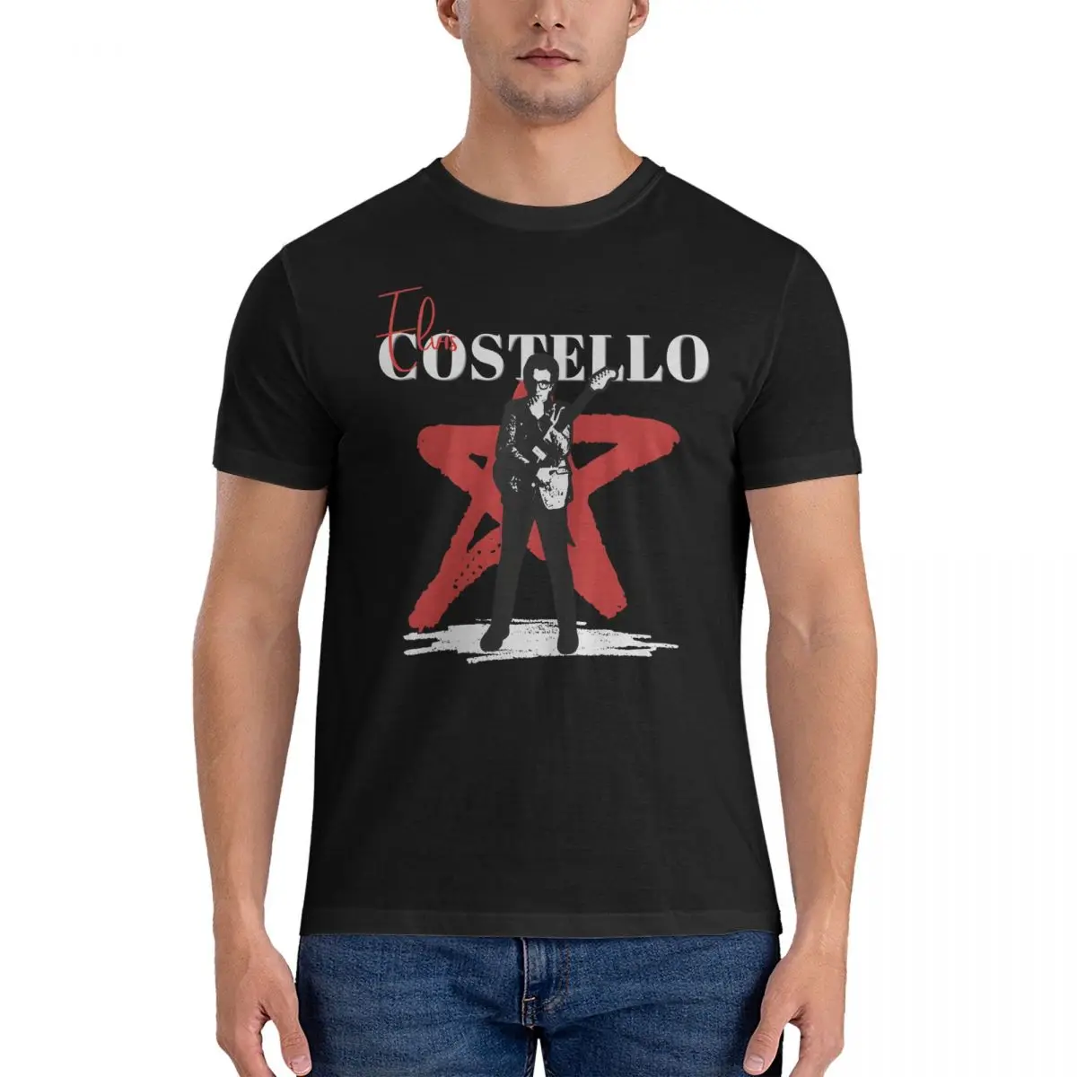 Leisure Fan T-Shirts Men O Neck 100% Cotton T Shirts E-Elvis Costello Short Sleeve Tees Party Tops