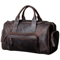 Vintage Unisex Travel Duffel Luggage Totes Genuine Leather Solid Colour Large Capacity Crossbody Shoulder Handbags for Men Women