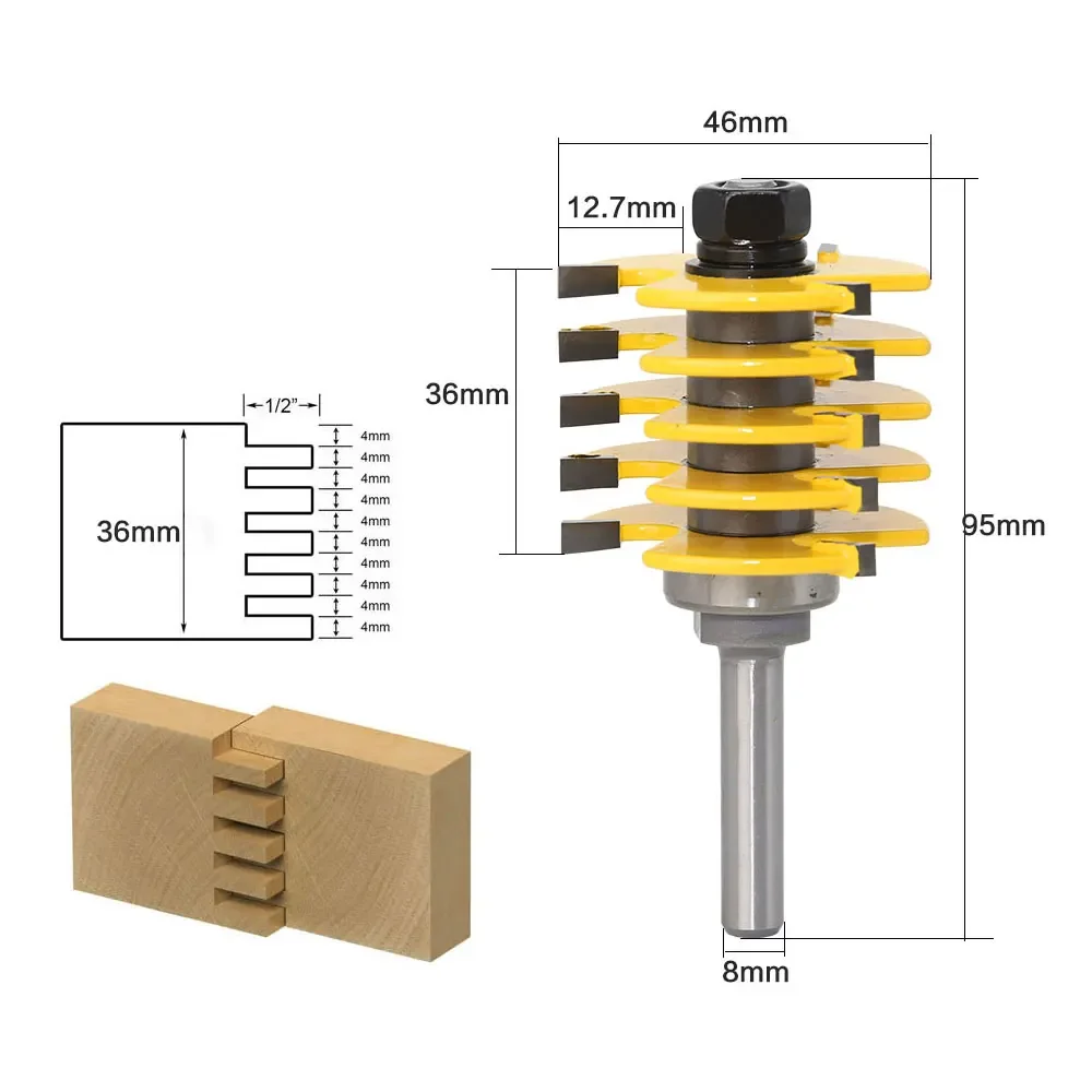 Binoax Adjustable Box & Finger Joint Router Bits Cutter Tools with 5 Individual Finger Cutters