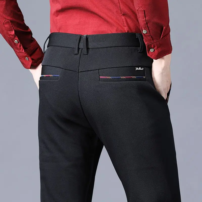 Fashion Men\'s Dress Pants Black Straight Business Casual Trousers Stretch Non-Ironing Slim Fit Formal Wear Suit Pants for Man