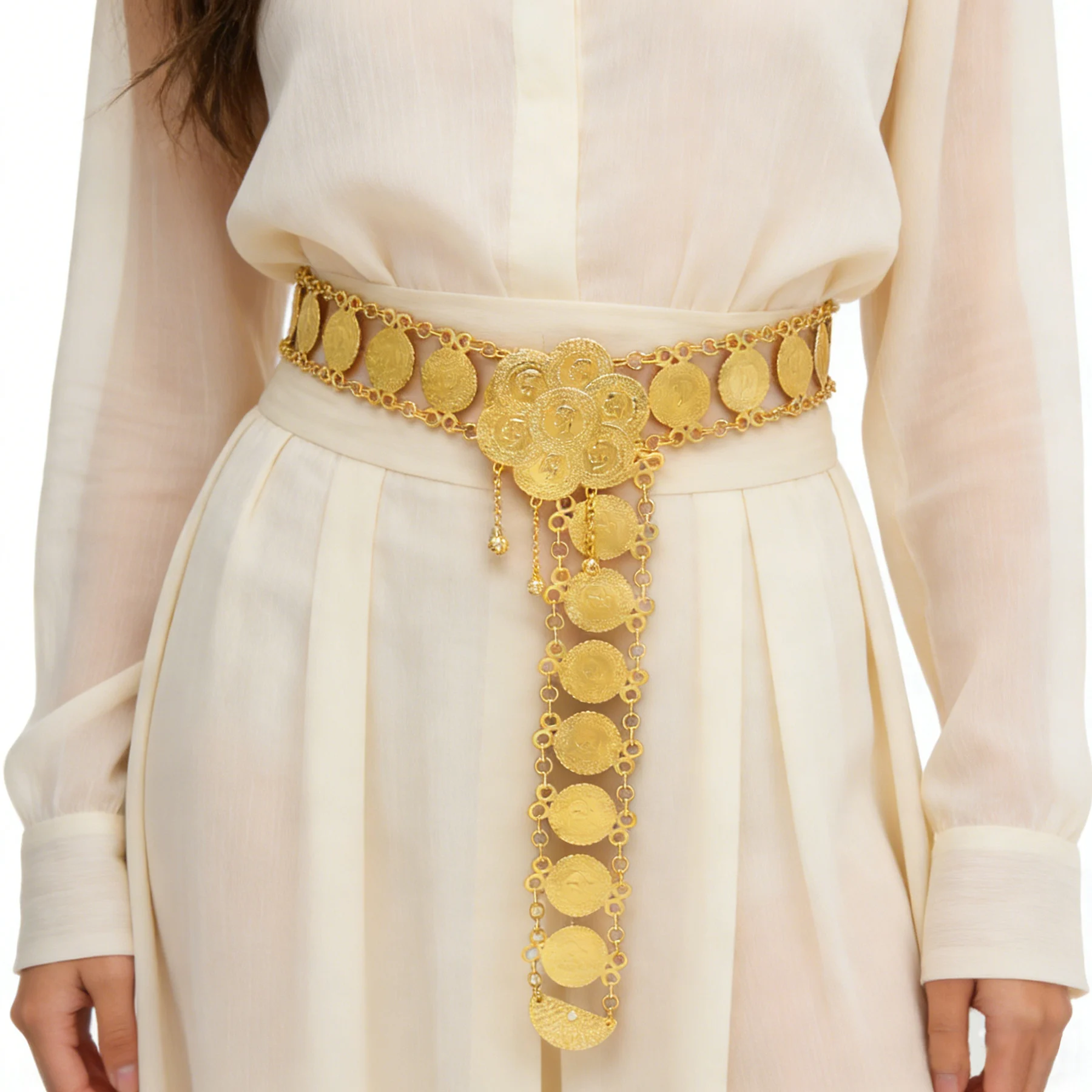 

Gold Plated Women's Body Chains Alloy Carved Flower Charm Belly Jewelry Trendy Turkey Statement Female Waist Jewelry Accessory