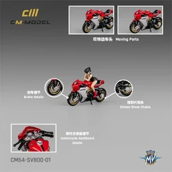 ミニチュア赤い車モデルcm,1:64,mv agusta sv800,白いショーガール