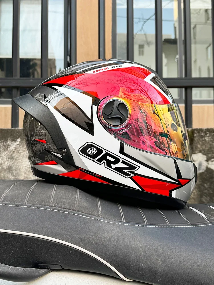 

ORZ motorcycle helmet men's and women's full helmets big tail locomotive head gray four seasons universal personality