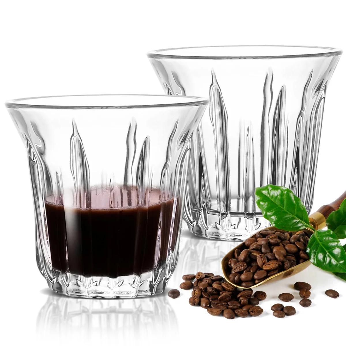 2 Pack Espresso Cups, Clear Glass Cups for Coffee, Coffee Mugs Glasses Espresso Accessories in Kitchen/Office/Bar, Easy to Clean