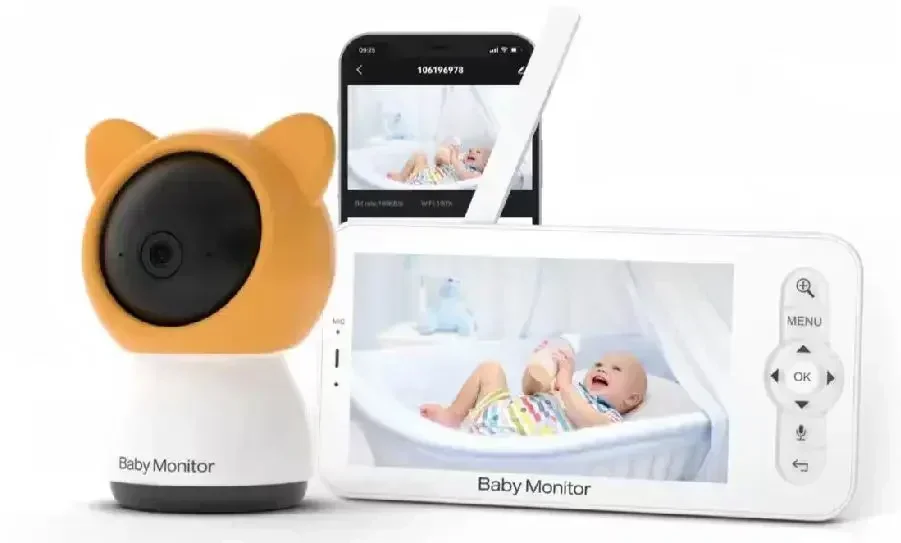 Moniteur de surveillance de la température et de l'humidité sans fil, caméra de nounou, rappel d'alimentation, caméra de baby-sitter, WiFi, PTZ, écran IPS 5 pouces