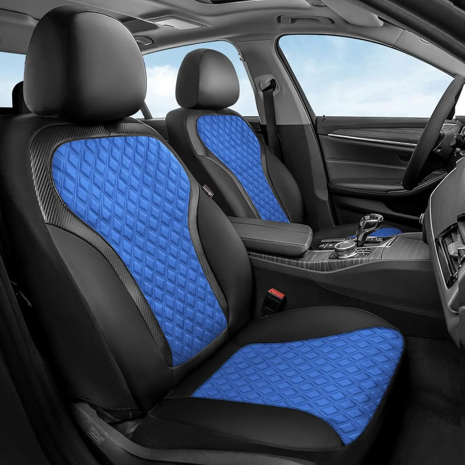 

Leather Seat Covers for Cars 2-Pack, Front Seat Protectors with Diamond Stitching, Universal Fit for SUV Truck Sedan, Black Blue