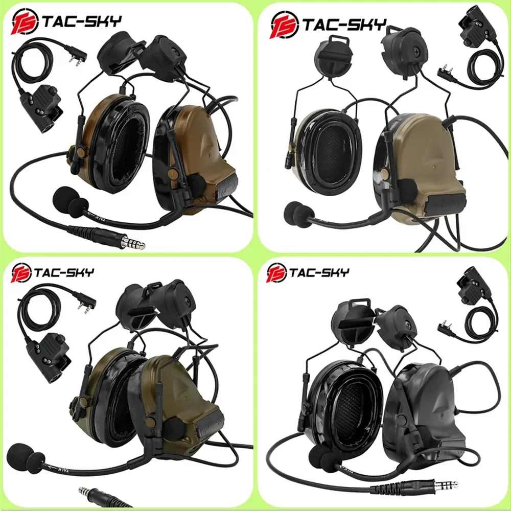 TAC-SKY C2 Tactical Headset Noise Reduction COMTAC Headset Airsoft Hooting Headphones with Tactical U94 Ptt for ARC Rail Helmet