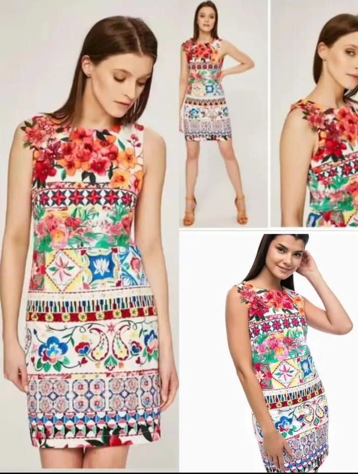 Foreign trade original single Spanish new print decals slimming dress