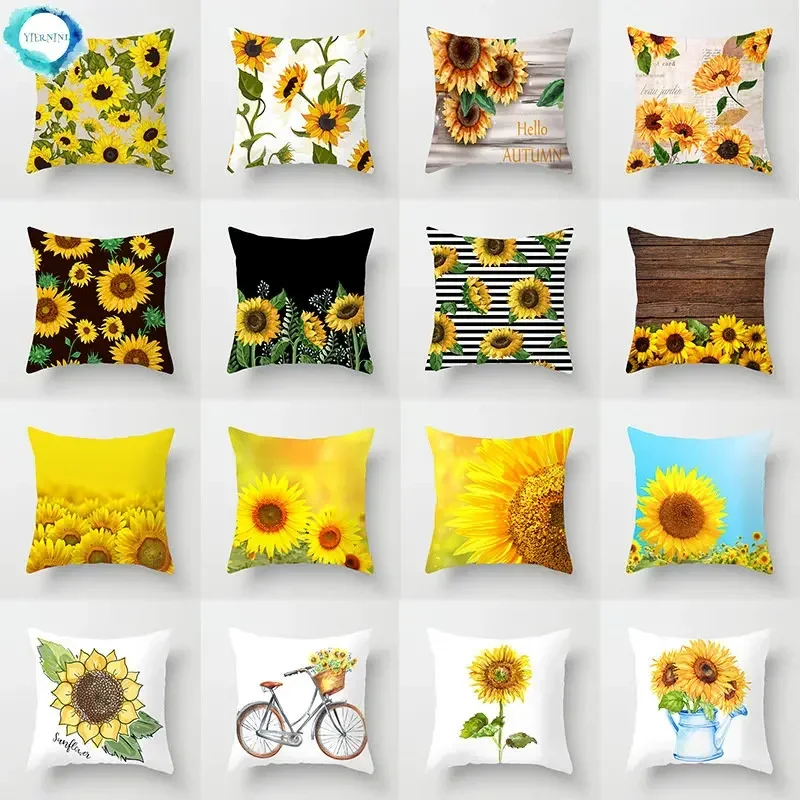 Sunflower Pillowcase Series Printing Waist Pillow Pillowcase Sofa Supplies Pillowcase Home Decoration  Wholesale