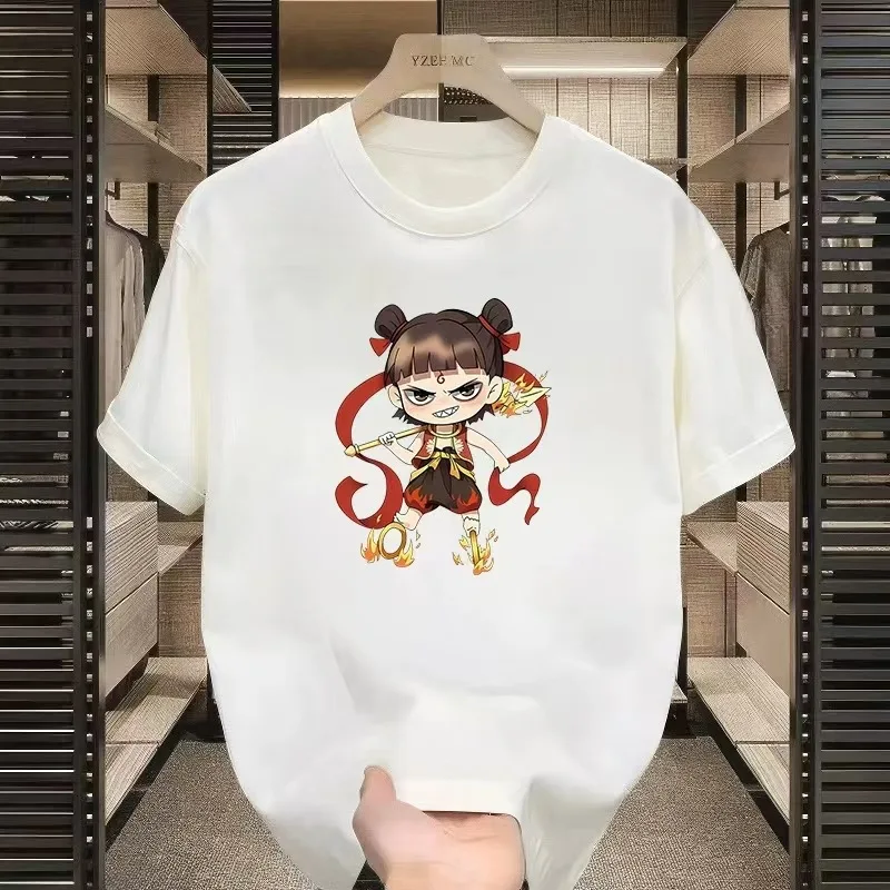 

2025 China Nezha Animation Limited Buy Women's Tops Men's Tops Printed Casual Party Large Size Crew Neck T-Shirt Short Sleeves