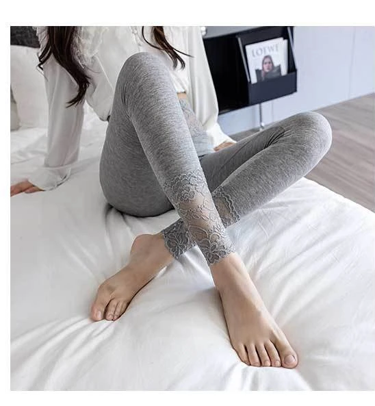 Modale Leggings für Damen, hohe Taille, sexy Spitze, schlank, dehnbar, atmungsaktiv, allein zu tragen, Frühling, Herbst, Basisschicht, Po-Lifting-Leggings – Detail 6