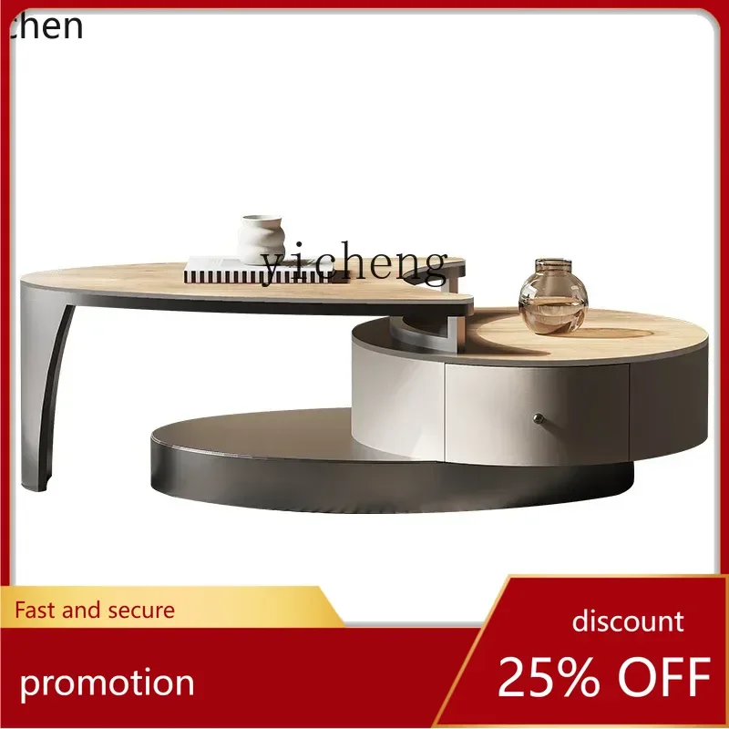 

ZML rock slab coffee table light luxury modern small apartment movable household living room coffee table