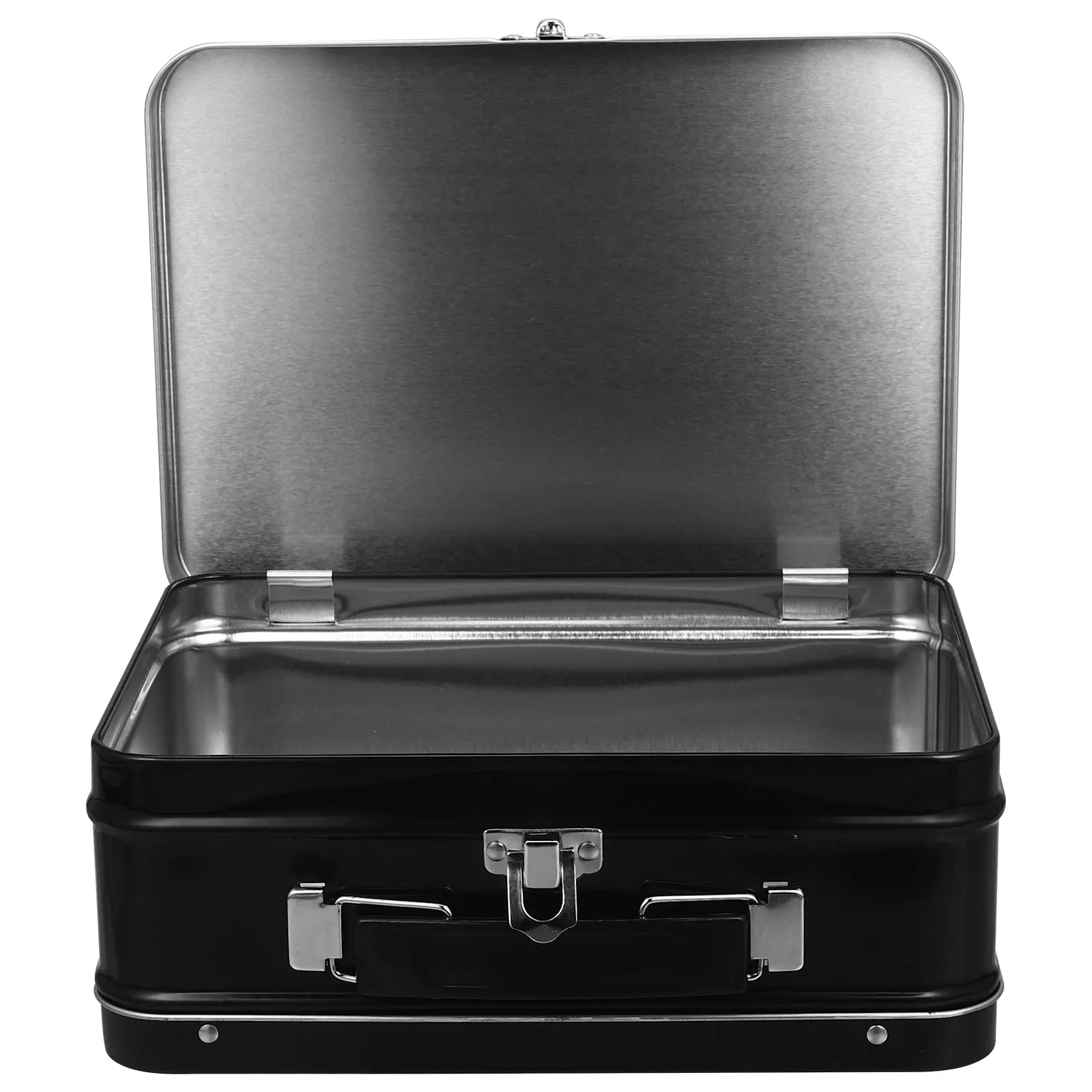 

White Handheld Tinplate Box Large Capacity Rectangular Jewelry Coin Desktop Organizer Case Tin Box with Handle