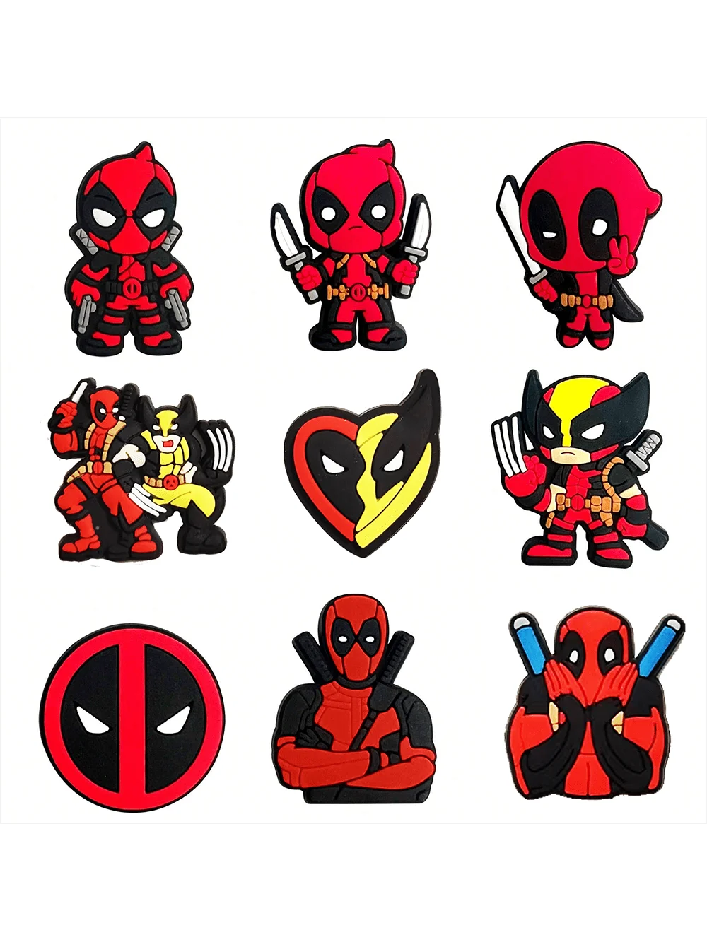 MINISO-PVC Encantos De Sapato Deadpool, Decorações Sapatos, Ornamentos De Designer, Pulseiras Fit, Presente De Natal Para Crianças, Acessórios, 9PCs, 19PCs