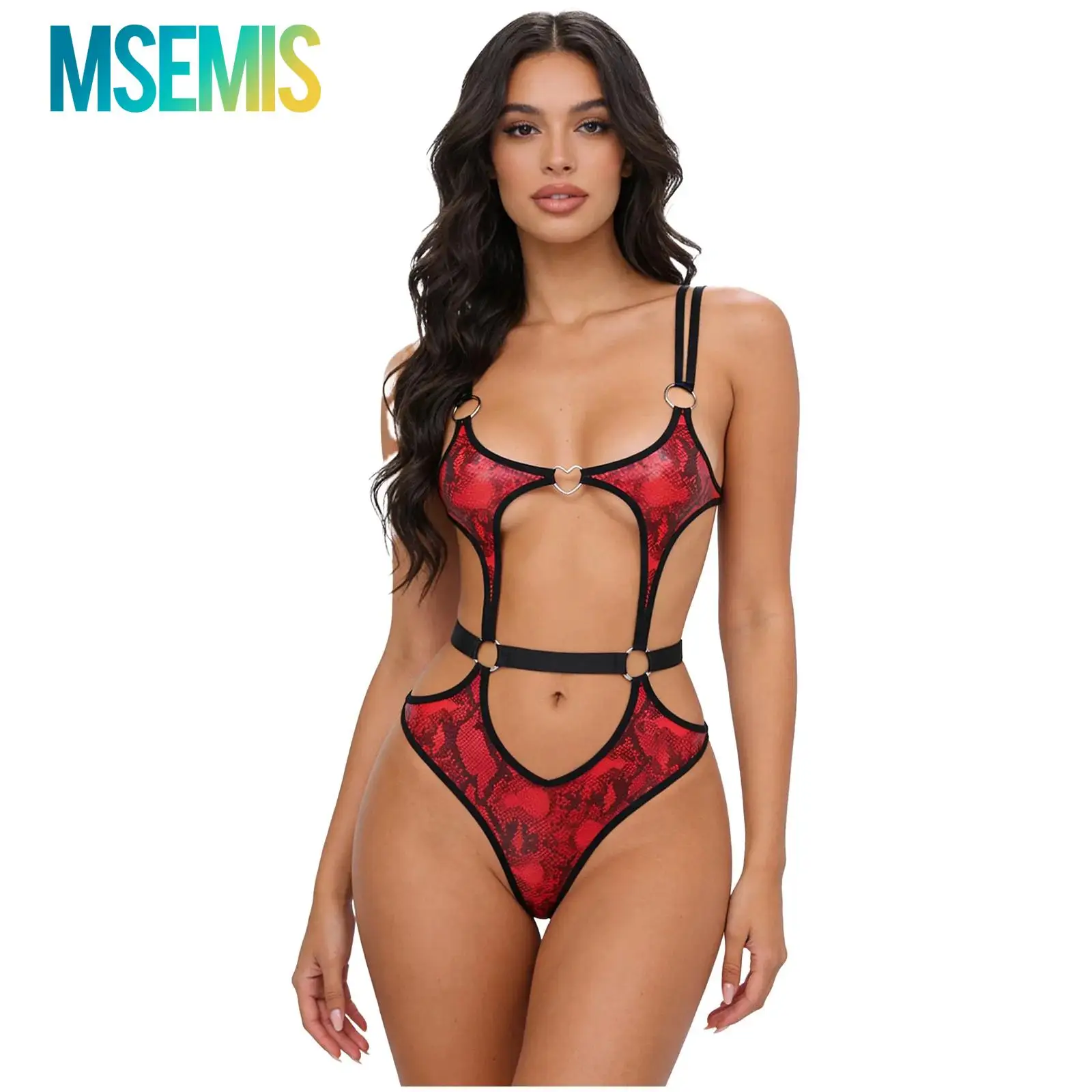 Traje de baño monokini para mujer con estampado de piel de serpiente, estilo salvaje, sin espalda, con aberturas, espalda en T, de una pieza