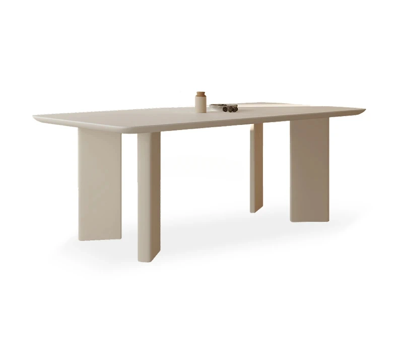 

Обеденный стол из каменной плиты для небольшой квартиры, бытовой, из массива дерева, овальный, бесшумный, кремовый, белая мебель