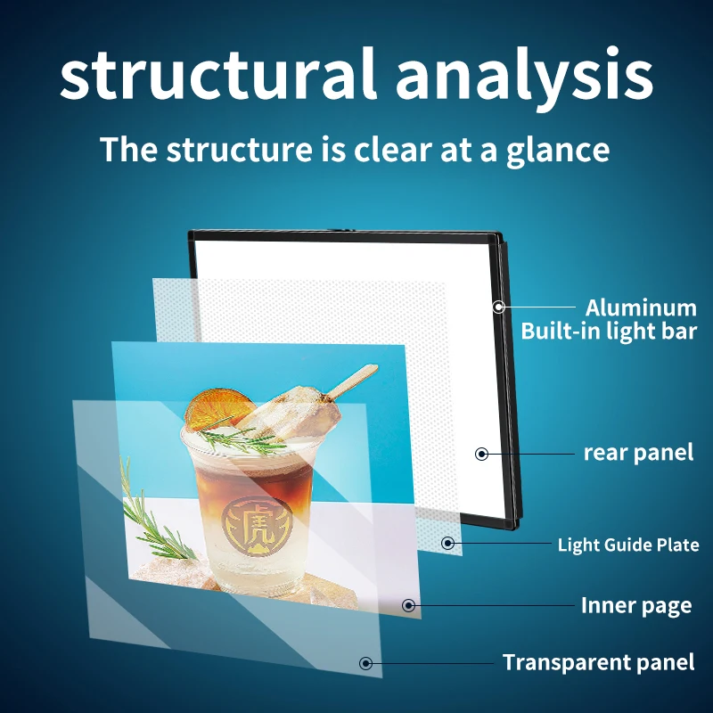 LED Slim Snap Frame Light Box Illuminated Poster Display LED Backlit Menu Board For Restaurant Cafe Shops Wall Mounted Billboard