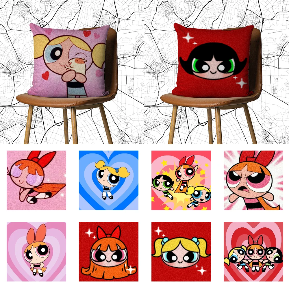 Cute P-Powerpuff Girls Pillow Case DIY Pillowcase Home Office Decorative Pillowcase Bedroom Sofa Car Cushion Cover 45x45 cm