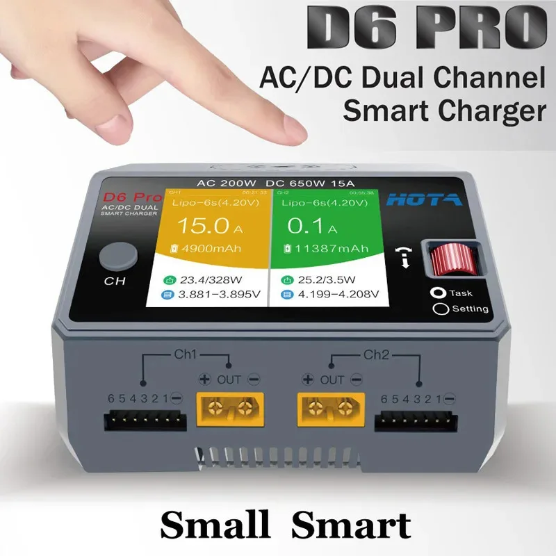HOTA D6 Pro AC200W DC650W 15A شاحن ذكي مدمج شاحن لاسلكي متنقل لبطارية ليبو LiHV/NiZn/Nicd/NiMH 1-6S