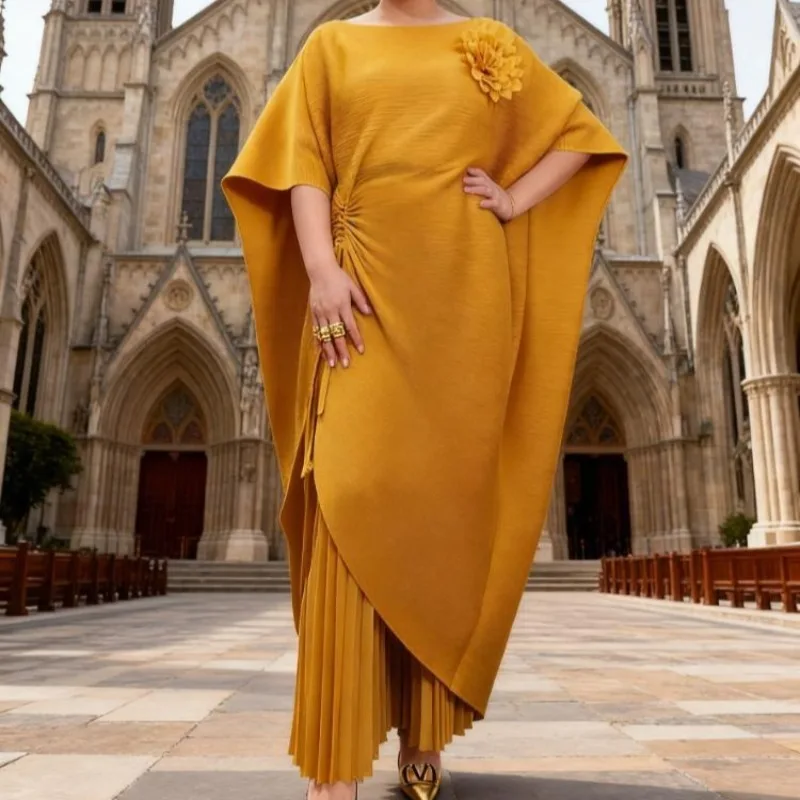 

Miyake плиссированный женский костюм больших размеров, модный повседневный свободный топ с цветочным принтом, темпераментные широкие брюки, комплект из 2 предметов, Европа, Америка